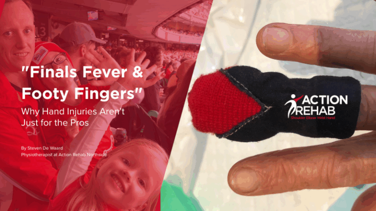 Journal | Action Rehab Hand Therapy Clinic - Shoulder, Elbow, Wrist and Hand Physiotherapists "Finals Fever & Footy Fingers" – Why Hand Injuries Aren’t Just for the Pros blog cover by Steven De Waard at Action Rehab hand therapy